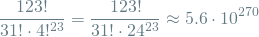 \[ \frac{123!}{31! \cdot 4!^{23}} = \frac{123!}{31! \cdot 24^{23}} \approx 5.6 \cdot 10^{270} \]