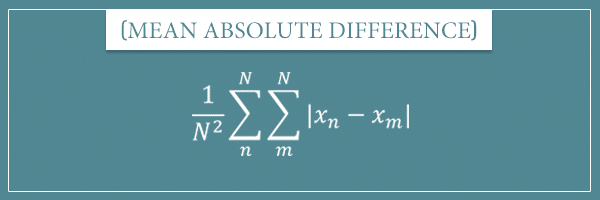 The formula for the statistical dispersion measure called mean absolute difference