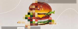 An abstract artistic depiction of discrete and continuous probability distributions with a partly "discretized" burger. The formulas for the mean and variance of a discrete probability distribution are also given