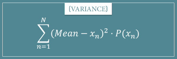 The formula for the statistical measure of dispersion called variance for discrete probability distributions