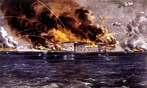 A drawing of the bombardment of Fort Sumter