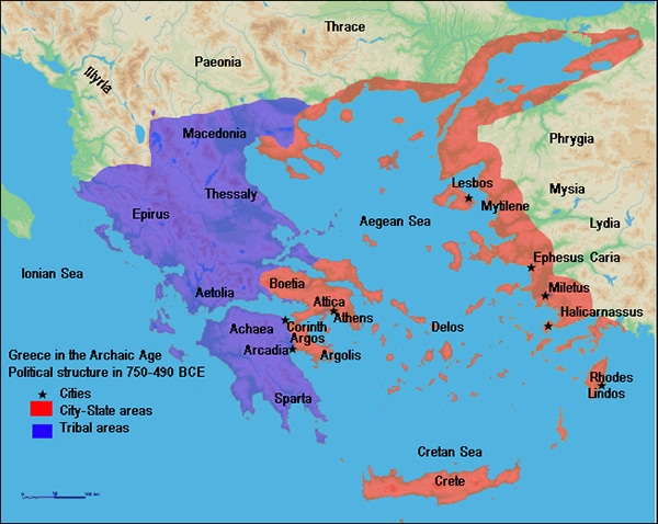 A map of Archaic Greece in 750-490 BCE