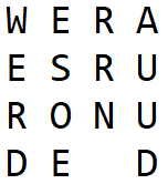 The text "we are surrounded" written out in a matrix of 4 columns and the order of columns shuffled