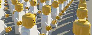A crowd of white Lego figures