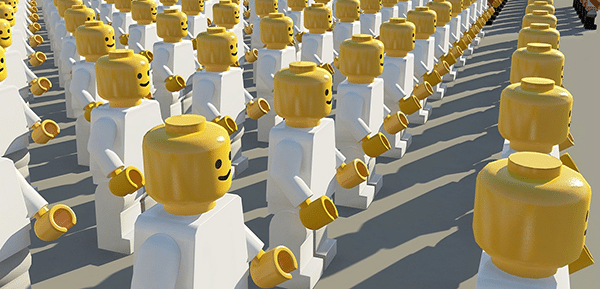 A crowd of white Lego figures