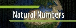 Many numbers of different sizes with the planet Earth in the background and the text "natural numbers" in the foreground