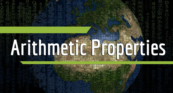 Many numbers of different sizes with the planet Earth in the background and the text "arithmetic properties" in the foreground