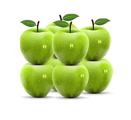 A 2 x 2 x 2 cube of eight green apples