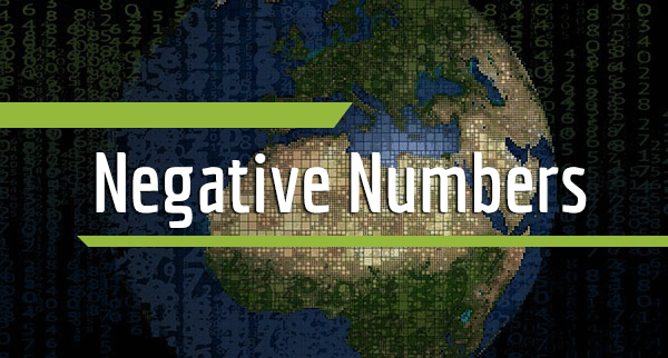 Many numbers of different sizes with the planet Earth in the background and the text "negative numbers" in the foreground