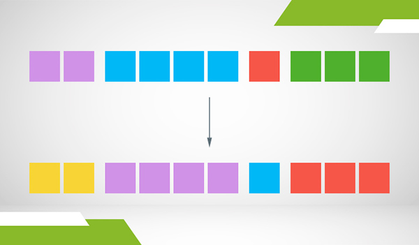 Boxes in different color representing different place values in the base 10 numeral system